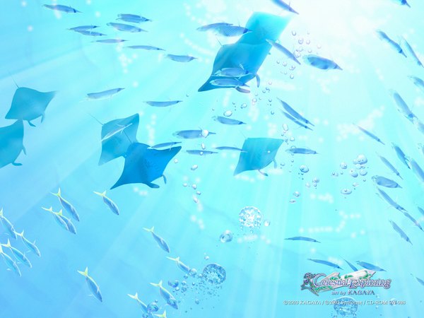 Anime picture 1600x1200 with kagaya underwater 3d water bubble (bubbles) fish (fishes)