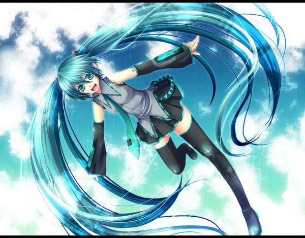 Anime picture 1045x818 with vocaloid hatsune miku girl thighhighs chirota