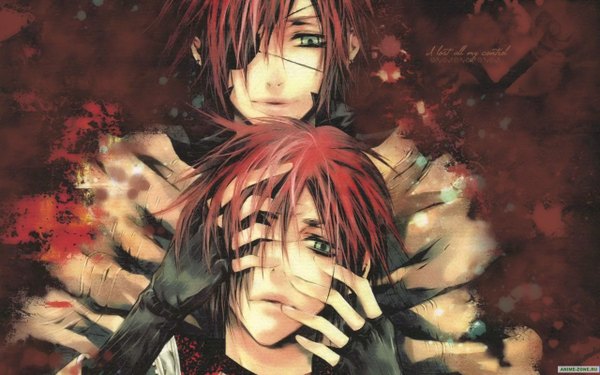 Anime picture 1280x800 with d.gray-man lavi short hair wide image green eyes red hair multiple boys dual persona boy gloves fingerless gloves 2 boys cloak eyepatch