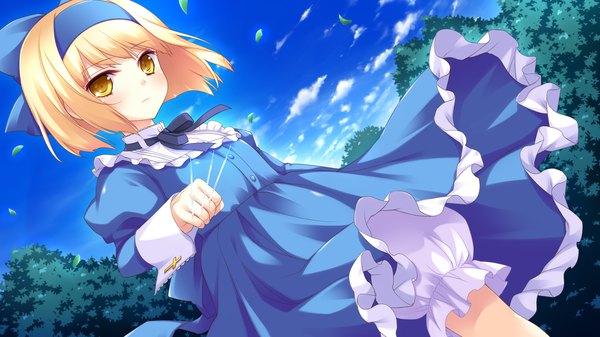 Anime picture 1920x1080 with hyper highspeed genius iris windsor highres short hair blonde hair wide image yellow eyes game cg loli girl dress hairband