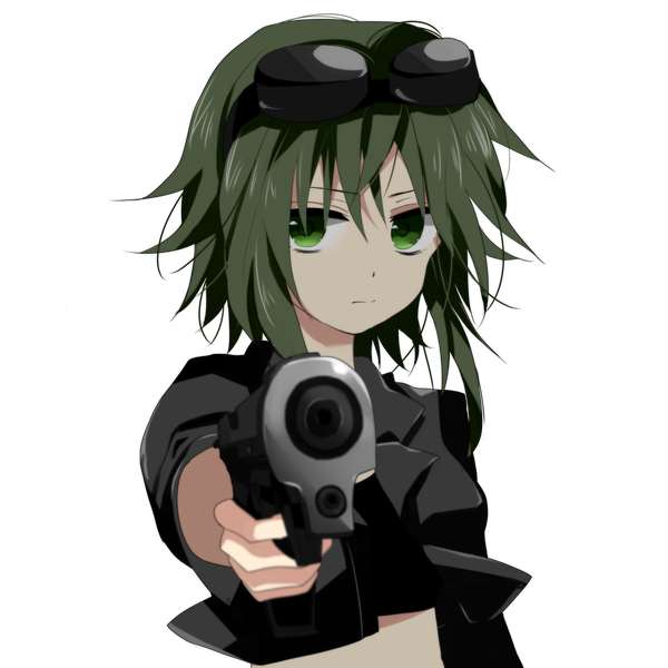 Anime picture 3000x3000 with vocaloid gumi marirero a single looking at viewer highres short hair green eyes green hair transparent background girl weapon gun goggles
