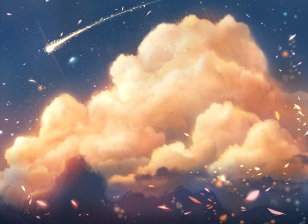 Anime picture 1084x790 with original bounin sky cloud (clouds) no people shooting star petals star (stars)
