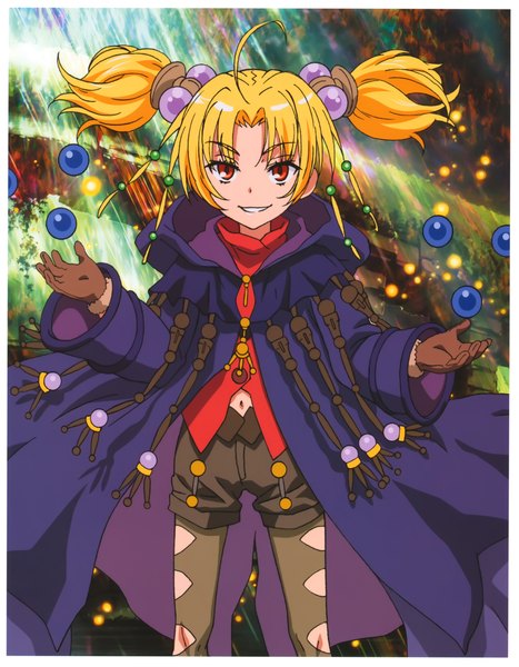 Anime picture 4184x5375 with million arthur (series) kaku-san-sei million arthur square enix single tall image looking at viewer highres short hair blonde hair smile red eyes twintails absurdres ahoge scan short twintails girl gloves hair ornament shorts
