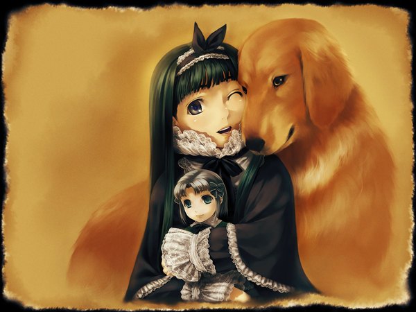 Anime picture 1024x768 with simosi goth-loli dog tagme