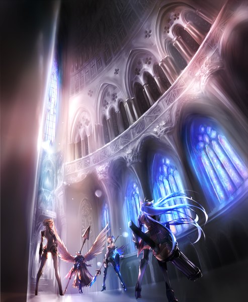 Anime picture 1891x2300 with persona 3 xenosaga persona odin sphere valkyrie profile vanillaware monolith software kos-mos aegis gwendolyn lenneth negresco long hair tall image highres short hair blonde hair multiple girls blue hair white hair