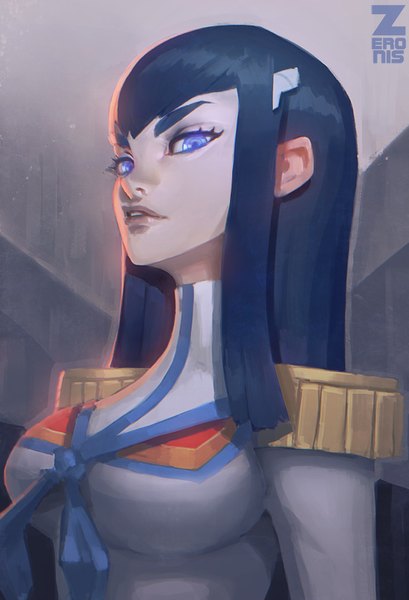 Anime picture 546x800 with kill la kill studio trigger kiryuuin satsuki paul (shiramune) single long hair tall image fringe breasts blue eyes black hair lips realistic eyebrows girl clothes