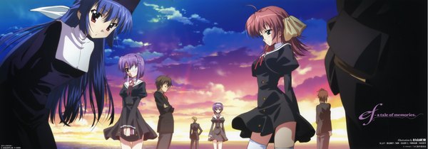 Anime picture 6052x2126 with ef ef a tale of memories shaft (studio) minori miyamura miyako shindou kei amamiya yuuko shindou chihiro hirono hiro asou renji tsutsumi kyosuke sugiyama nobuhiro long hair blush highres short hair smile red eyes brown hair wide image