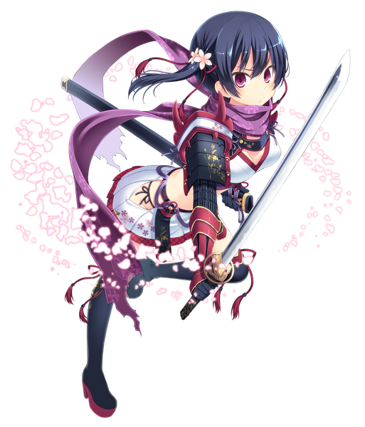 Anime picture 3500x4093 with original amamiya minato single long hair tall image looking at viewer blush highres breasts simple background absurdres cleavage purple hair bent knee (knees) pleated skirt pink eyes hair flower midriff leaning zettai ryouiki