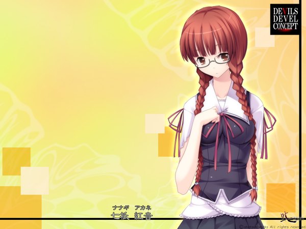 Anime picture 1600x1200 with devils devel concept (game) brown hair brown eyes game cg braid (braids) twin braids girl