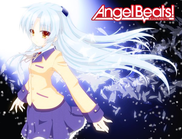 Anime picture 3000x2308 with angel beats! key (studio) tachibana kanade highres absurdres white hair girl serafuku feather (feathers)