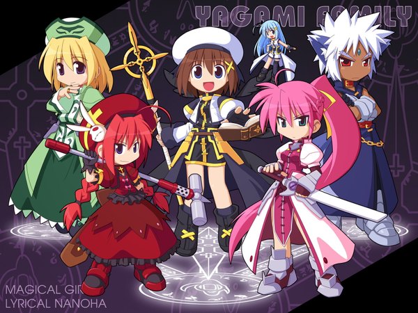 Anime picture 1600x1200 with mahou shoujo lyrical nanoha yagami hayate signum vita reinforce zwei shamal zafira yuichirou chibi girl x hair ornament