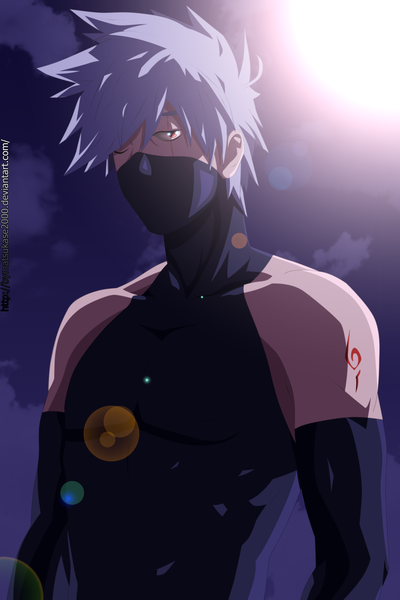 Anime picture 2500x3750 with naruto studio pierrot naruto (series) hatake kakashi the-danstyle-art single tall image highres short hair red eyes sky cloud (clouds) one eye closed grey hair wink sunlight tattoo coloring scar muscle