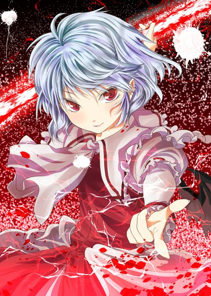 Anime picture 1295x1812 with touhou remilia scarlet femto9 single tall image short hair red eyes silver hair lightning girl dress wings