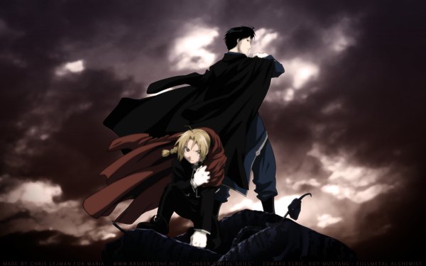 Anime picture 2560x1600 with fullmetal alchemist studio bones edward elric roy mustang highres wide image