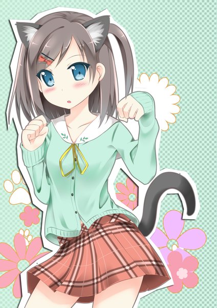 Anime picture 3307x4677 with hentai ouji to warawanai neko j.c. staff tsutsukakushi tsukiko catstudioinc (punepuni) single tall image looking at viewer blush highres short hair blue eyes black hair animal ears absurdres cat ears cat girl cat tail one side up girl skirt