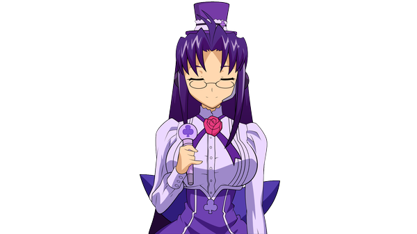 Anime picture 1920x1080 with basquash! satelight violette (basquash!) single long hair highres smile wide image purple hair eyes closed wallpaper transparent background vector rendered girl glasses microphone blouse top hat