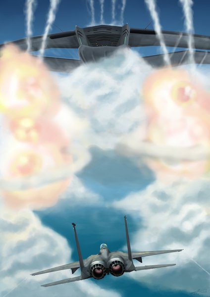 Anime picture 2480x3507 with ace combat thompson tall image highres signed sky cloud (clouds) flying weapon airplane jet f-15