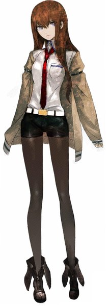 Anime picture 1152x3197 with steins;gate white fox makise kurisu single long hair tall image looking at viewer blue eyes simple background brown hair white background girl necktie