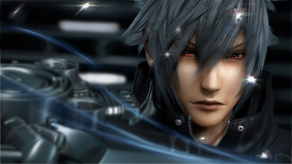 Anime picture 1920x1080 with final fantasy final fantasy xiii square enix noctis lucis caelum chia-chun lee single looking at viewer highres short hair red eyes wide image realistic close-up face dark hair boy weapon sword
