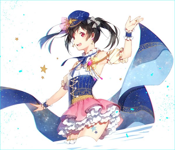 Anime picture 1100x942 with love live! school idol project love live! school idol festival sunrise (studio) love live! yazawa nico hakusai (tiahszld) single long hair looking at viewer open mouth black hair red eyes white background twintails girl thighhighs dress bow hair bow white thighhighs