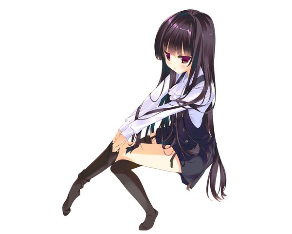 Anime picture 1000x800 with inu x boku ss david production shirakiin ririchiyo arikawa satoru long hair blush black hair simple background red eyes white background girl thighhighs uniform black thighhighs school uniform