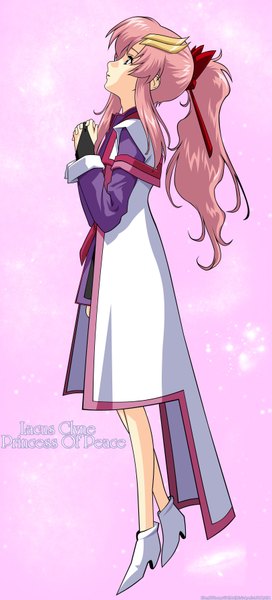 Anime picture 1626x3575 with mobile suit gundam gundam seed destiny sunrise (studio) lacus clyne single long hair tall image simple background pink hair ponytail profile pink background vector girl hair ornament hairclip