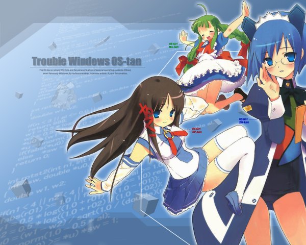 Anime picture 1280x1024 with os-tan windows (operating system) troubled windows xp-tan (saseko) 2k-tan me-tan (emui-san) gayarou tagme