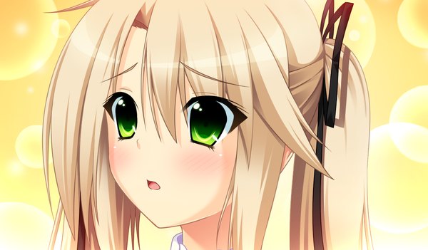 Anime picture 1024x600 with sperman single long hair blush open mouth blonde hair wide image twintails green eyes game cg girl ribbon (ribbons) hair ribbon