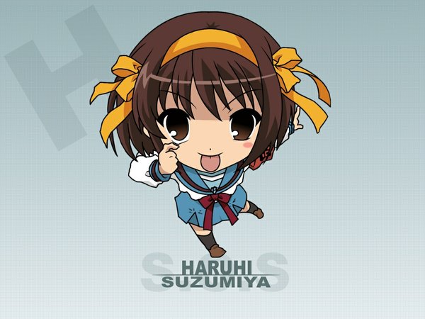 Anime picture 1024x768 with suzumiya haruhi no yuutsu kyoto animation suzumiya haruhi chibi akanbe girl