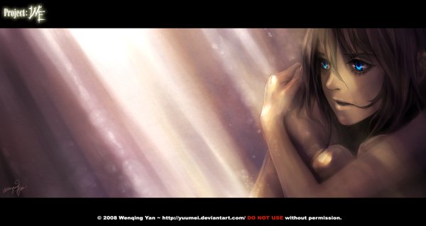 Anime picture 1024x546 with project: we hellen yuumei single long hair fringe open mouth blue eyes black hair wide image looking away sunlight close-up sunbeam girl