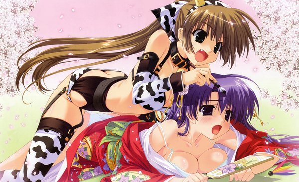 Anime picture 3950x2411 with shintarou highres light erotic wide image japanese clothes teeth fang (fangs) underwear panties kimono