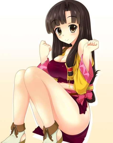 Anime picture 1800x2271 with suisei no gargantia production i.g saaya (suisei no gargantia) single long hair tall image blush highres light erotic black hair bare shoulders yellow eyes girl detached sleeves