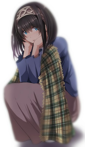 Anime picture 581x1000 with idolmaster idolmaster cinderella girls sagisawa fumika nohito single long hair tall image looking at viewer fringe blue eyes black hair girl dress hairband