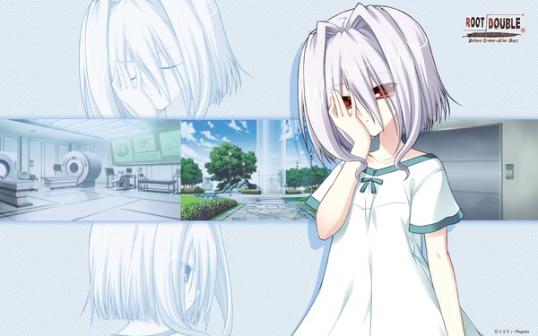 Anime picture 1920x1200 with root double tachibana nagisa highres short hair red eyes wide image game cg white hair loli girl sundress