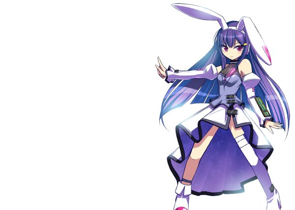 Anime picture 1400x1000 with vocaloid shimamoto utsumi single long hair simple background red eyes white background purple hair bunny ears third-party edit extended girl detached sleeves