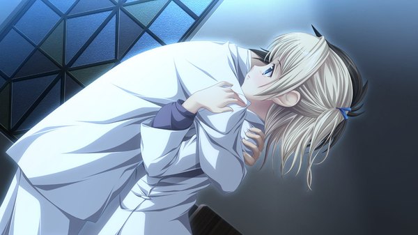 Anime picture 1280x720 with hatsukoi sacrament hikari (hatsukoi sacrament) short hair blue eyes black hair blonde hair wide image game cg couple hug tears girl boy