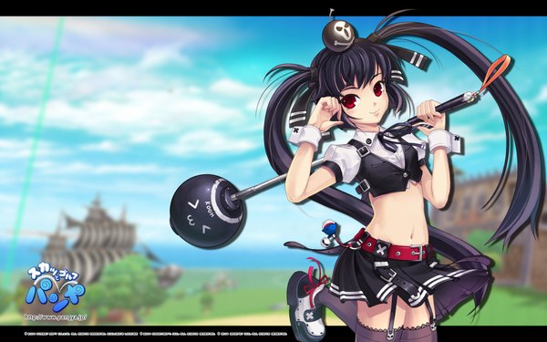 Anime picture 1920x1200 with pangya kooh long hair highres black hair red eyes wide image twintails girl
