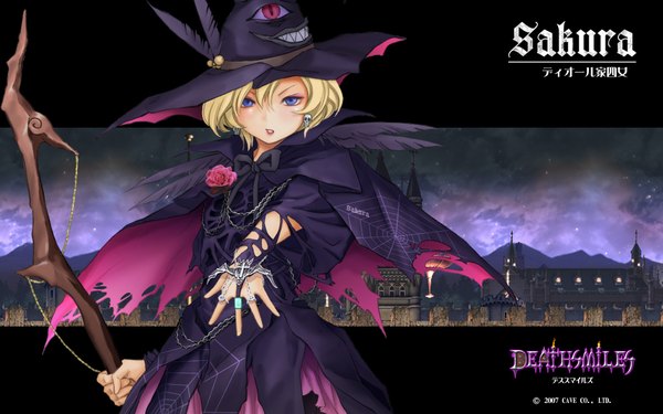 Anime picture 1920x1200 with deathsmiles highres short hair blue eyes blonde hair wide image witch goth-loli witch hat