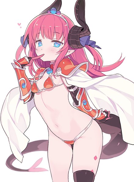 イラスト 600x818 と Fateシリーズ fate/grand order fate/extra fate/extra ccc elizabeth bathory (fate) (all) ブレイブエリザ blade (galaxist) ソロ 長髪 長身像 カメラ目線 赤面 おっぱい 青い目 light erotic simple background 立つ 白背景 ピンク髪 尻尾