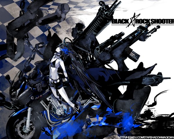 Anime picture 1400x1120 with black rock shooter black rock shooter (character) twintails scenic girl