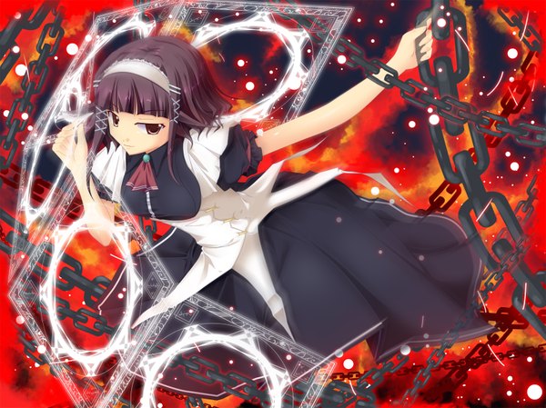 Anime picture 1630x1222 with original kirise mitsuru highres black hair maid chain