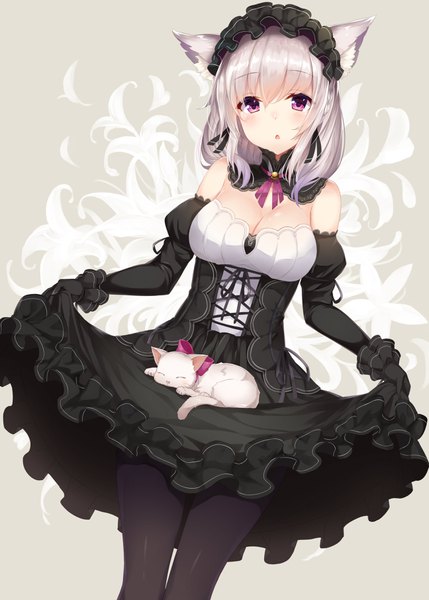 Anime picture 2590x3624 with virtual youtuber note takehana takehana note (vtuber) takehana note single tall image looking at viewer blush fringe highres short hair breasts open mouth hair between eyes large breasts standing purple eyes bare shoulders animal ears payot