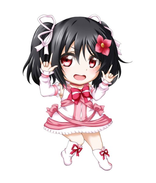 Anime picture 1051x1231 with love live! school idol project sunrise (studio) love live! yazawa nico kuena single tall image looking at viewer short hair black hair simple background red eyes white background twintails full body chibi girl dress ribbon (ribbons) hair ribbon