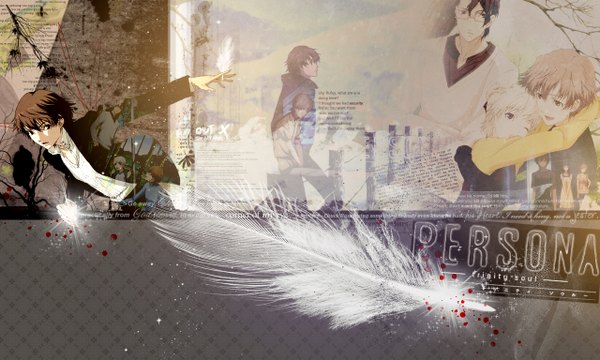 Anime picture 1280x768 with persona trinity soul persona kanzato shin wide image feather (feathers) kanzato jun kanzato ryou