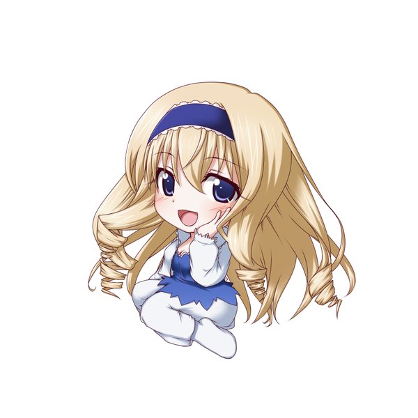 Anime picture 1736x1736 with infinite stratos 8bit cecilia orcott kuena long hair looking at viewer highres open mouth blue eyes simple background blonde hair white background drill hair chibi girl dress hairband