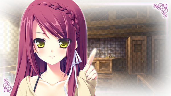 Anime picture 1024x576 with sugirly wish kamira akane single long hair wide image green eyes game cg purple hair girl