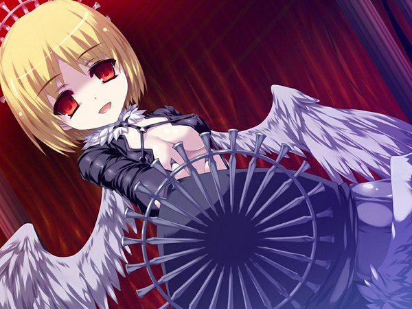 Anime picture 1024x768 with walpurgis (game) blonde hair red eyes game cg loli wings