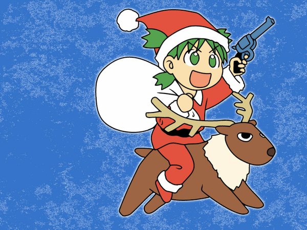 Anime picture 1600x1200 with yotsubato koiwai yotsuba christmas gun santa claus hat santa claus costume