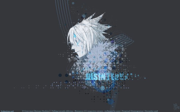 Anime picture 1920x1200 with d.gray-man allen walker asa00 single highres short hair simple background wide image signed white hair profile inscription tattoo face boy