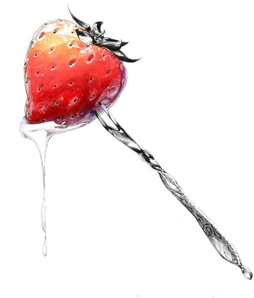 Anime picture 1000x1176 with original sousou (sousouworks) tall image simple background white background no people still life food berry (berries) strawberry fork